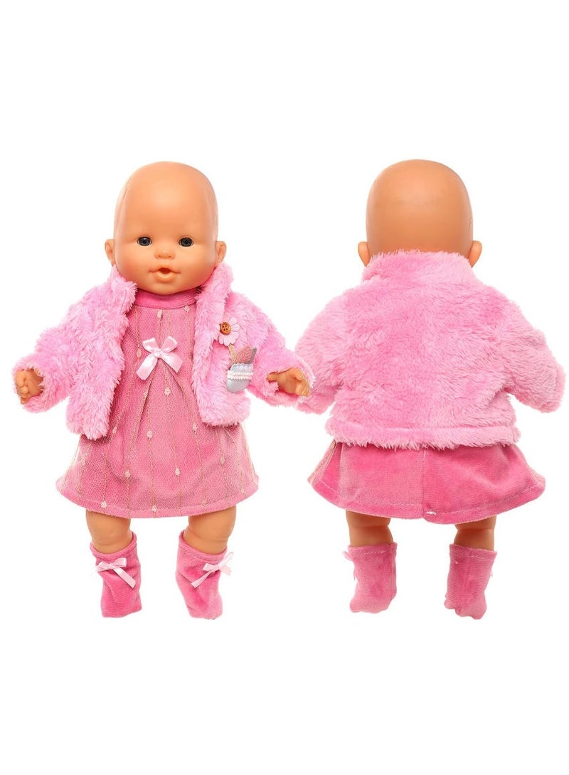 دايتويز ملابس دمى، بدلة وردية لطيفة غير رسمية مع فستان ومعطف وجوارب مناسبة للدمى مقاس 14-16 بوصة، مجموعة من 3 قطع - Image 4